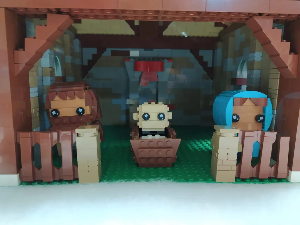 Les personnages de la crèche en grandes figurines de briques